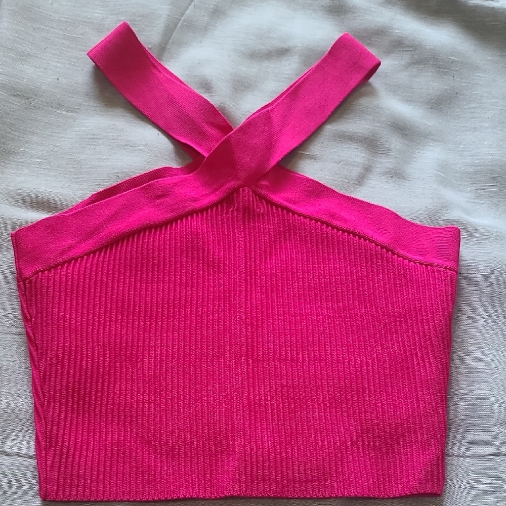 Debut Pink Ribbed Crop Tank Top - Picture 3 of 4
